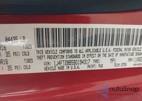 2009 Jeep Patriot Sport from USA, damaged, VIN 1J4FT28B59D194317